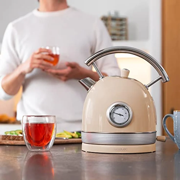 Cecotec Thermosense 420 Vintage Wasserkocher, 2200 W, 1,8 L, mit Temperaturanzeige, Edelstahl, beige – Bild 4