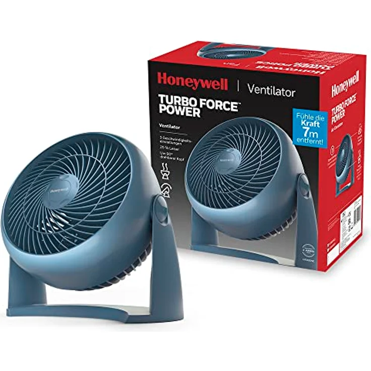 Honeywell TurboForce Turbo-Ventilator - blau Ausführung (Geräuscharme Kühlung, verstellbarer Neigungswinkel bis zu 90°, 3 Geschwindigkeitseinstellungen, Wandmontage, Tischventilator) HT900NE4 - Preisvergleich – Bild 1