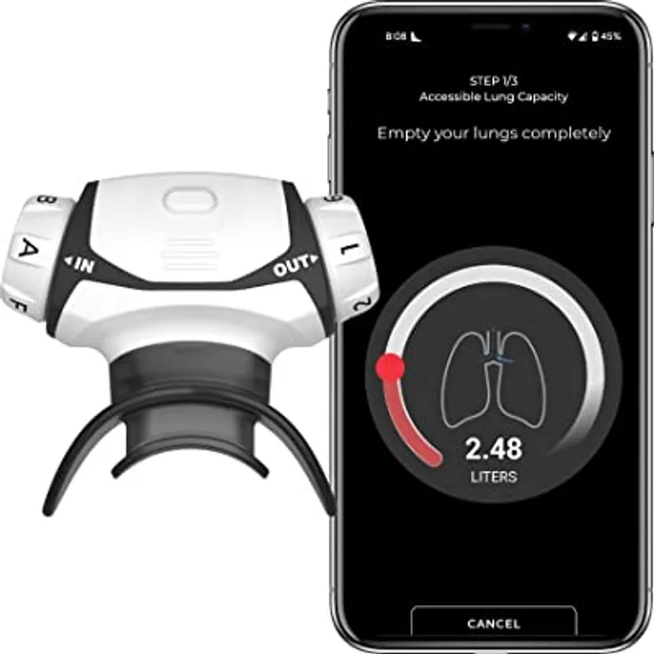 Airofit Pro 2.0 Atemtrainer, trainiert Atemwege, steigert körperliche Leistung, nur 5 bis 10 Minuten Training, mit App und Bluetooth