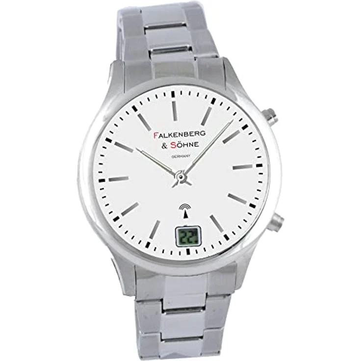 Falkenberg & Söhne Funkarmbanduhr mit japanischem Funk-Quarzuhrwerk, präziser Zeitansage, metallischem Gehäuse und Armband in Silber, 41 mm – Bild 2