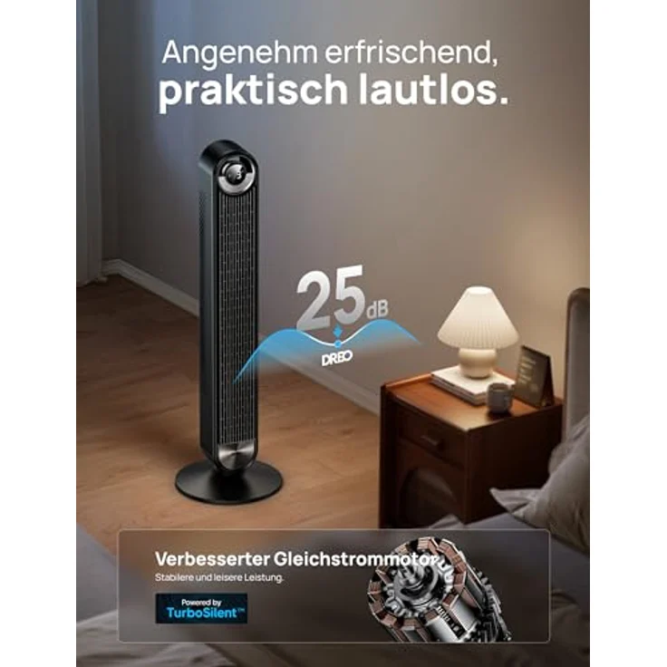 DREO Cruiser Pro T2S, 106 cm Leiser Smart Turmventilator mit 9 Geschwindigkeiten, 4 Modi, 12H Timer, 90° Oszillation, Fernbedienung und Sprachsteuerung, Schwarz – Bild 3