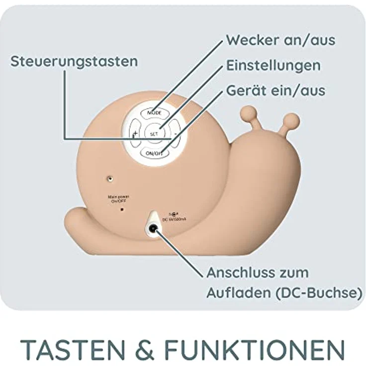 Alecto BC110BE SIMON Kinderwecker, 3-in-1 Schlaftrainer mit Nachtlicht und digitaler Zeitanzeige, wiederaufladbar, blau – Bild 5