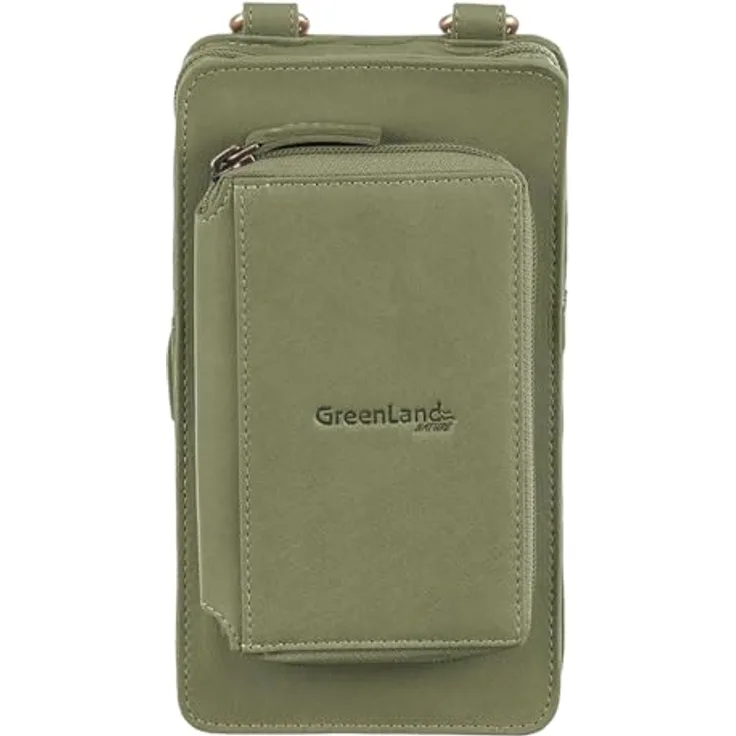 Greenland Nature Handytasche mit Geldbörse, Leder, 11 cm, grün, abnehmbarer Umhängeriemen