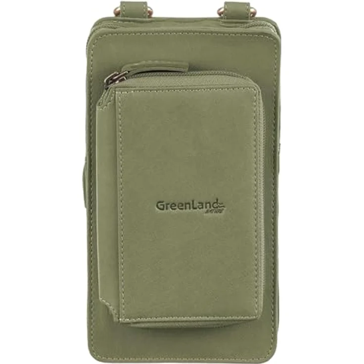 Greenland Nature Handytasche mit Geldbörse, Leder, 11 cm, grün, abnehmbarer Umhängeriemen – Bild 1