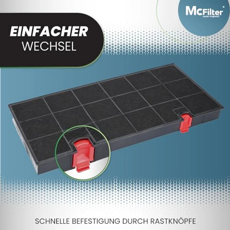 McFilter | 3x Aktivkohlefilter Dunstabzugshaube kompatibel mit Kohlefilter AEG 902979366-9, Bauknecht DKF24, Zanussi KLF60/80 Typ150, Siemens LZ33900, Neff Z5147X0 - Filter für Abzugshaube, 435 mm x 215 mm, rote Befestigungsclips – Bild 5