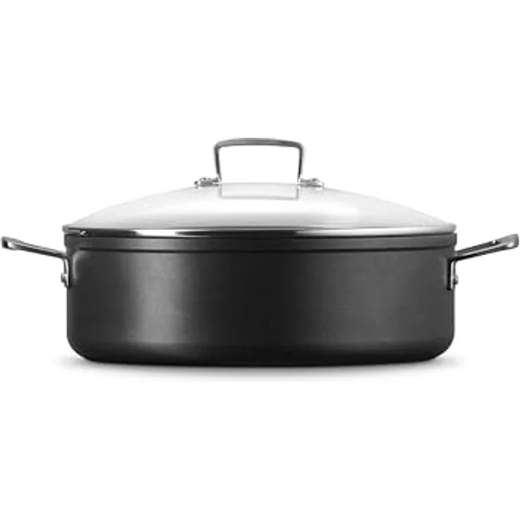 Le Creuset Aluminium-Antihaft Schmorpfanne mit Glasdeckel, 30 cm, hitzebeständig, Schwarz – Bild 3