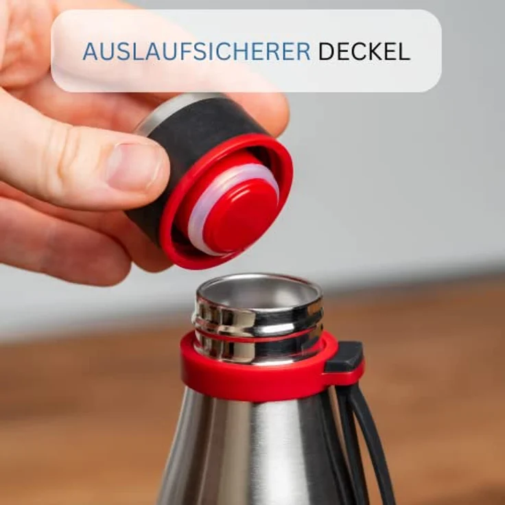 Westmark Isolier--Thermo-Trinkflasche, hält 8 Std. warm-kalt, kohlensäurefest, 700 ml, Rostfreier Edelstahl-Silikon-Kunststoff, BPA-frei, Viva, Silber-Rot, 5283226S – Bild 5