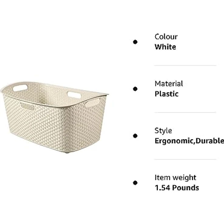 Curver My Style Korb, rechteckig, 50 L, Rattan-Optik, Kunststoff, elfenbeinfarben, mit 4 ergonomischen Griffen, 60 x 39 x 27,8 cm – Bild 4