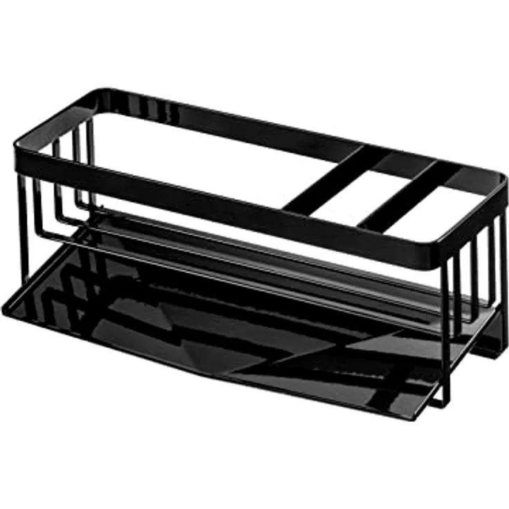 YAMAZAKI 5017 Tower Schwamm- und Flaschenhalter mit Abfluss, schwarz, Stahl/Edelstahl, 25 x 10 x 9,5 cm
