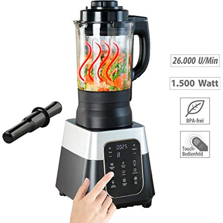 Rosenstein & Söhne Standmixer, 1500W, 6 Programme, 8 Geschwindigkeiten, 1,75L, schwarz – Bild 3