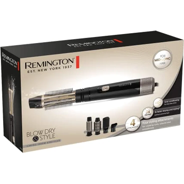 Remington Warmluftbürste [inkl. 4 Aufsätze: 38mm&50mm Rundbürste, Stylingdüse, Flachbürste] Blow Dry&Style (Locken,Volumen&glatte Styles für mittellanges Haar) Ionenpflege, Abkühlstufe, 1000W, AS7500 – Bild 5