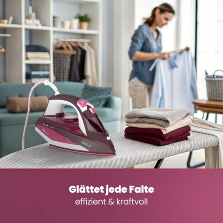 Clatronic DB 3705 Dampfbügeleisen mit 7 Funktionen, Keramiksohle, stufenlose Temperaturregulierung, zuschaltbare Selbstreinigungsfunktion, weiß-rot – Bild 6