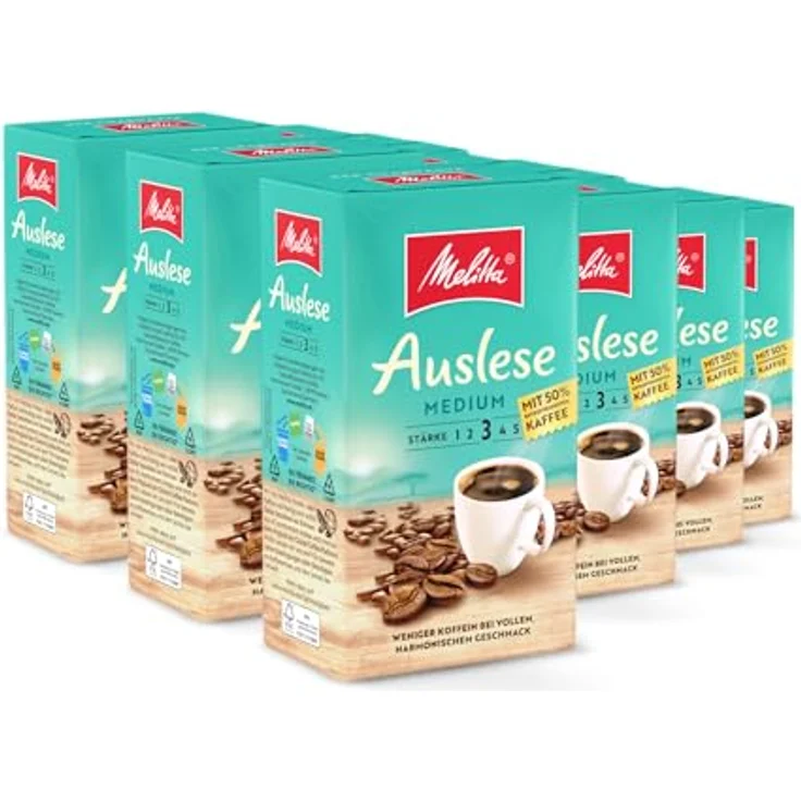 Melitta Gemahlener Röstkaffee, Filterkaffee, kräftig mit 50% entkoffeiniertem Kaffee, Stärke 3, Auslese Medium, 12er Pack (12 x 500 g) – Bild 2