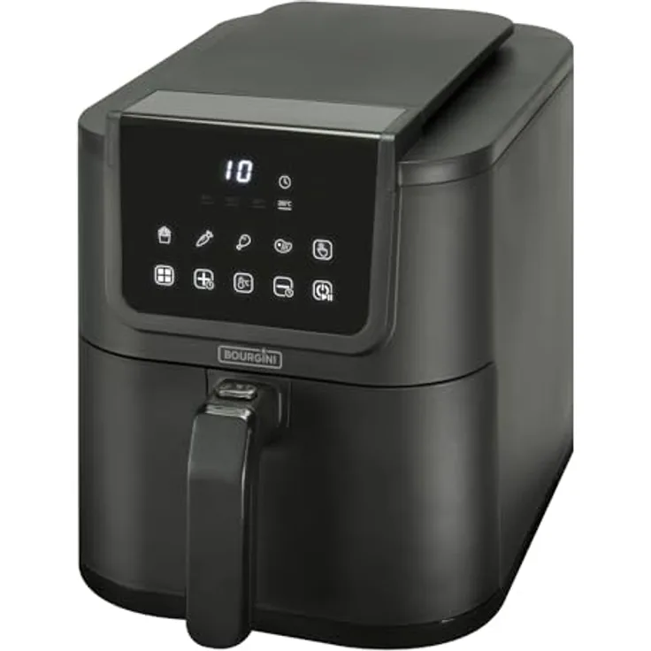 BOURGINI Luftfritteuse mit Keramikbeschichtung, 5 Liter, schmales Format, 35% kompakter, 1500 W, ideal für ein ungiftiges Zuhause