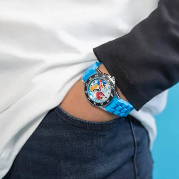 Sonic, Jungen Armbanduhr SNC9038, Zifferblatt mit Sonic & Friends, Blaues Silikonarmband, Zeiger für Zeitlehrer – Bild 4