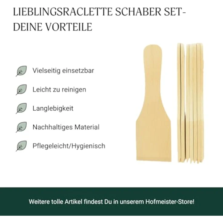 Hofmeister Holzwaren 8x Raclette-Schaber aus Holz, 13 cm, hitzebeständig, schont beschichtete Pfännchen, stabiles Zubehör, Buche – Bild 5
