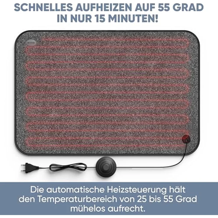 Björn&Schiller Elektrischer Heizteppich 40x60 cm, 75 W mit Fußschalter und rutschfester Unterseite – Bild 6