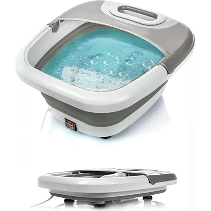 TZS First Austria Klappbares Fußsprudelbad mit Heizung | Grau | Vibration & Sprudelfunktion | Fuß-Massage-Gerät | Fußbadewanne | max. 45°C | Pediküre