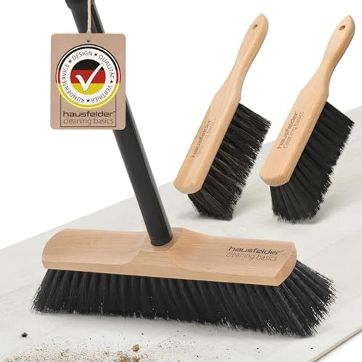 Hausfelder Staubbesen Vorteilspack, 1 x 30cm Zimmerbesen und 2 x Handfeger mit ergonomischen Holzgriffen und dichten Borsten – Bild 1