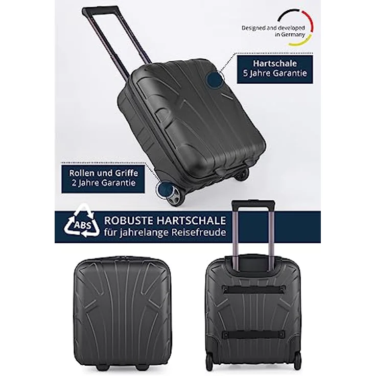 suitline Kleiner Koffer 45x36x20 cm, Easyjet Freigepäck Underseat Handgepäck, Bordgepäck Trolley leicht, 30 Liter, ABS Hartschale, Graphite – Bild 4