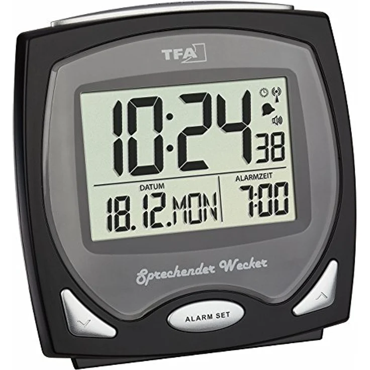 TFA Dostmann Sprechender Funk-Wecker, ideal für Sehbehinderte, 60.2541.01, 12 x 6 x 12 cm, schwarz, Kunstoff – Bild 2
