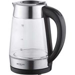 Michelino Wasserkocher Glas-Kocher aus hochwertigem Borosilikatglas, 1,7 l, 2200,00 W, LED-Beleuchtung, Edelstahl-Applikationen, automatische Öffnung