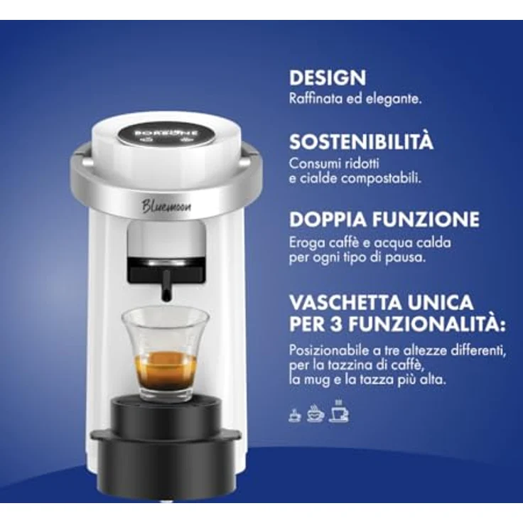 CAFFÈ BORBONE Bluemoon Kaffeepadmaschine, 15 Bar Druck, 0,9 l Tank, elegantes weißes Design – Bild 3