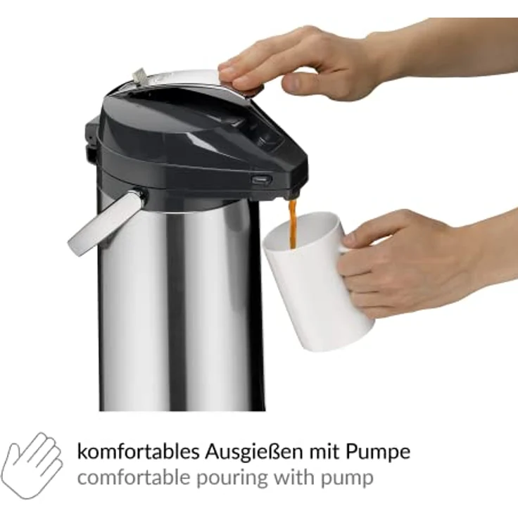 alfi 0987.000.300 Getränkespender, Pumpkanne, Edelstahl poliert 3,0 Liter, 12 Stunden heiß, 24 Stunden kalt – Bild 3
