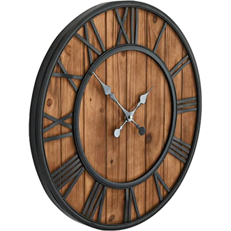 vidaXL Wanduhr Vintage Quarzwerk Holz Metall 60 cm XXL Analog Uhr Küchenuhr – Bild 2