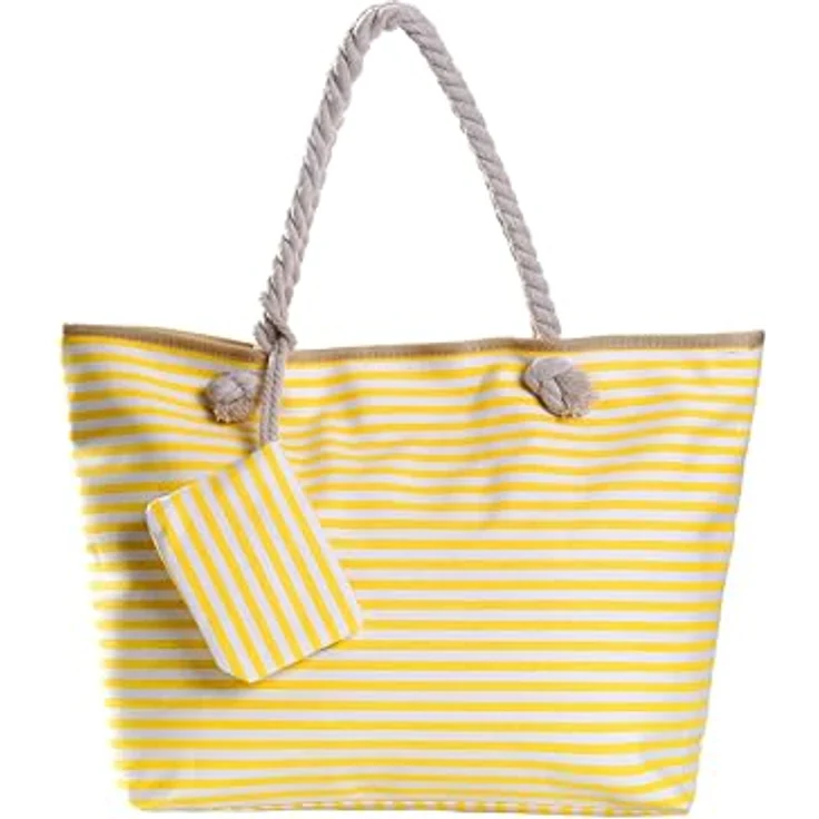 DonDon Strandtasche XXL, große Shopper Tasche mit Reißverschluss, gestreift gelb weiß, ideal für Strand und Alltag – Bild 1