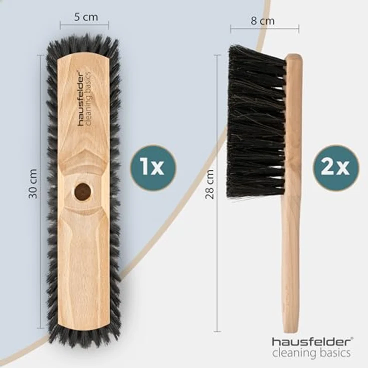 Hausfelder Staubbesen Vorteilspack, 1 x 30cm Zimmerbesen und 2 x Handfeger mit ergonomischen Holzgriffen und dichten Borsten – Bild 2