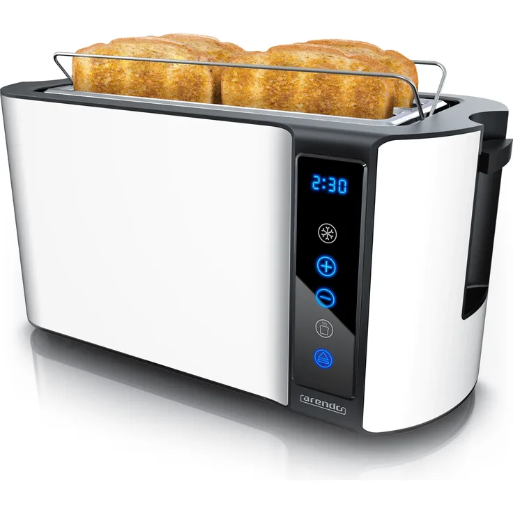 Arendo Toaster 4 Scheiben, Langschlitz, Edelstahl, 1500W, Touch-Bedienung, Display mit Restzeitanzeige, Brötchenaufsatz, Auftaufunktion, Wärmeisolierendes Gehäuse, blau
