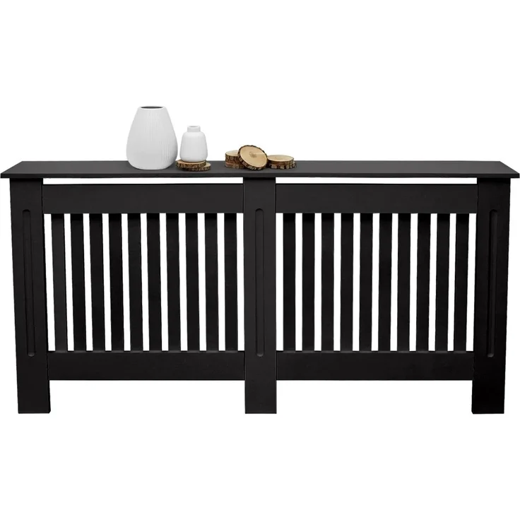 ECD Germany Heizkörperverkleidung Landhausstil, Schwarz MDF Lackiert, 152x19x82 cm mit Regaloberfläche und einfacher Montage – Bild 1
