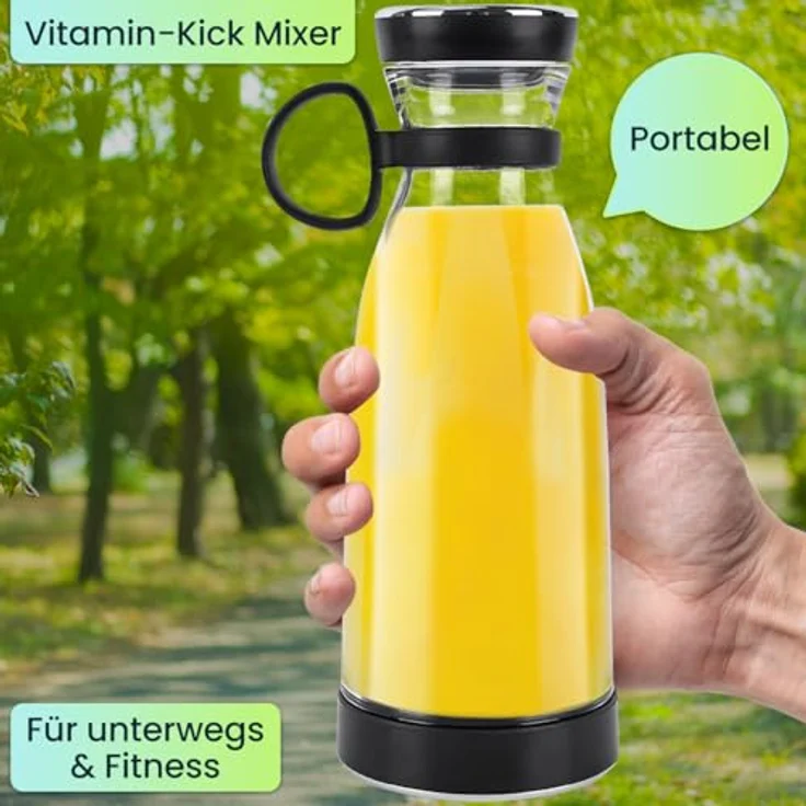 shop'n smile ideoon Smoothie-Maker, mobiler Vitamin-Kick Mixer mit Akku, 120 W, 300 ml, Schwarz, für Fitness und unterwegs – Bild 6