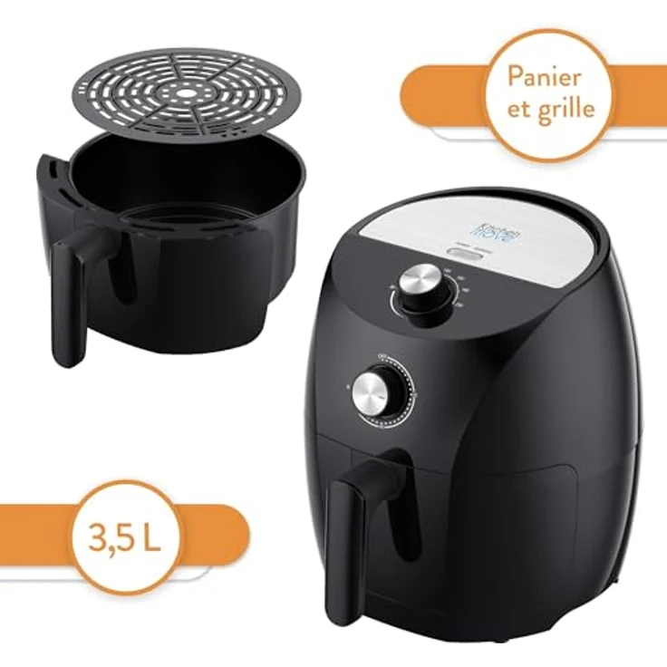 Kitchen Move Elektrische Heißluftfritteuse 3,5 l Tornado 1400 W schnell in einer Taste mit Timer mit Kochtipp, 3,5 Liter, Schwarz – Bild 6