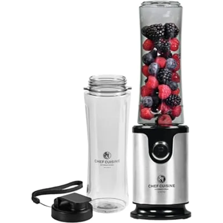 Chef Cuisine Smoothie Maker 300W, 2x 500 ml Tritan Mixbehälter, auslaufsicher, BPA-frei, Edelstahlklingen, schwarz