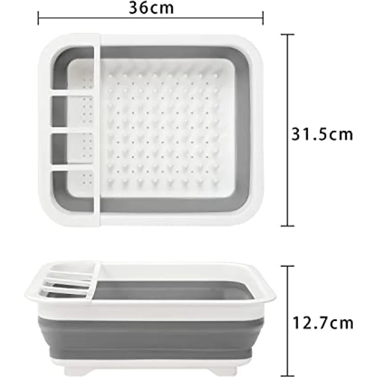 INTIRILIFE Abtropfgestell Geschirrbox faltbar in Grau-Weiß, 36 x 31.5 x 12.7 cm, für Besteck und Geschirr, ideal für Camping und Zuhause – Bild 2