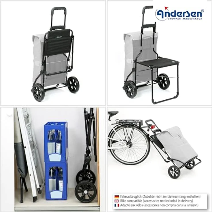 Andersen Einkaufstrolley - Komfort Shopper Senta 2.0 schwarz 49 L, klappbar, wasserabweisend, mit Sitz, multifunktional – Bild 4