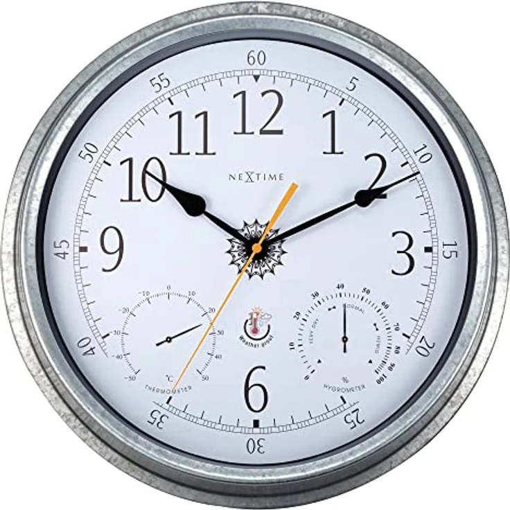Nextime Wanduhr Tulip, Wetterstation mit Temperatur- und Luftfeuchtigkeitsanzeige, Ø 40.5 cm, Silber – Bild 1