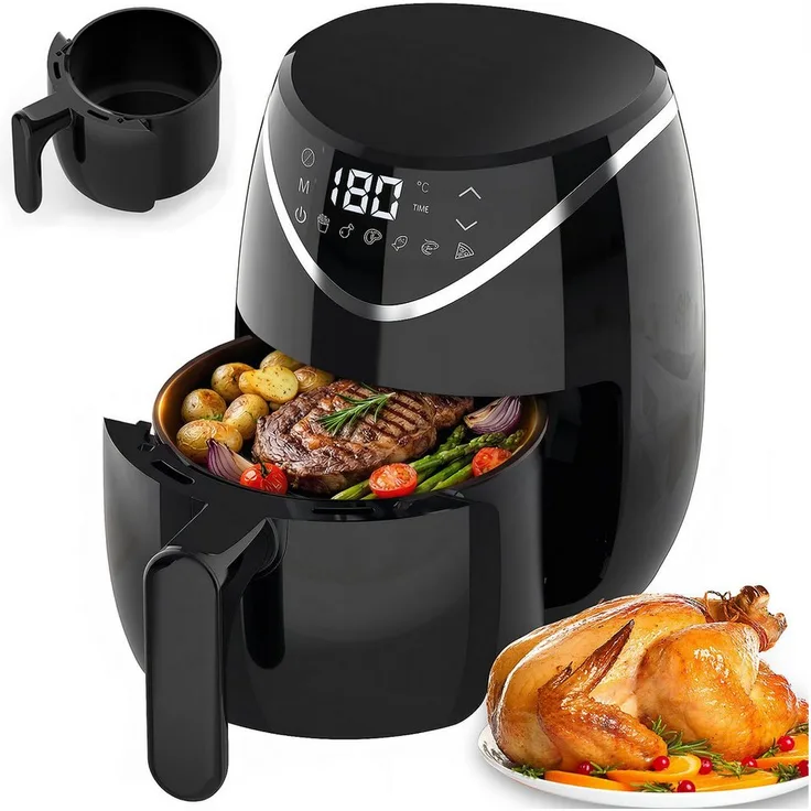 oyajia Heißluftfritteuse 2,8 l, digitaler Airfryer mit 6 Programmen, platzsparend, antihaftbeschichtet, spülmaschinenfest, 1200 W, kompakt und leise