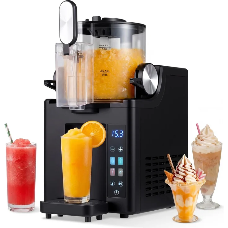COSTWAY Slush Maschine, 1,5L Slusheis Eismaschine mit LED Touch Steuerung, 4 Modi & Selbstreinigung, Schwarz