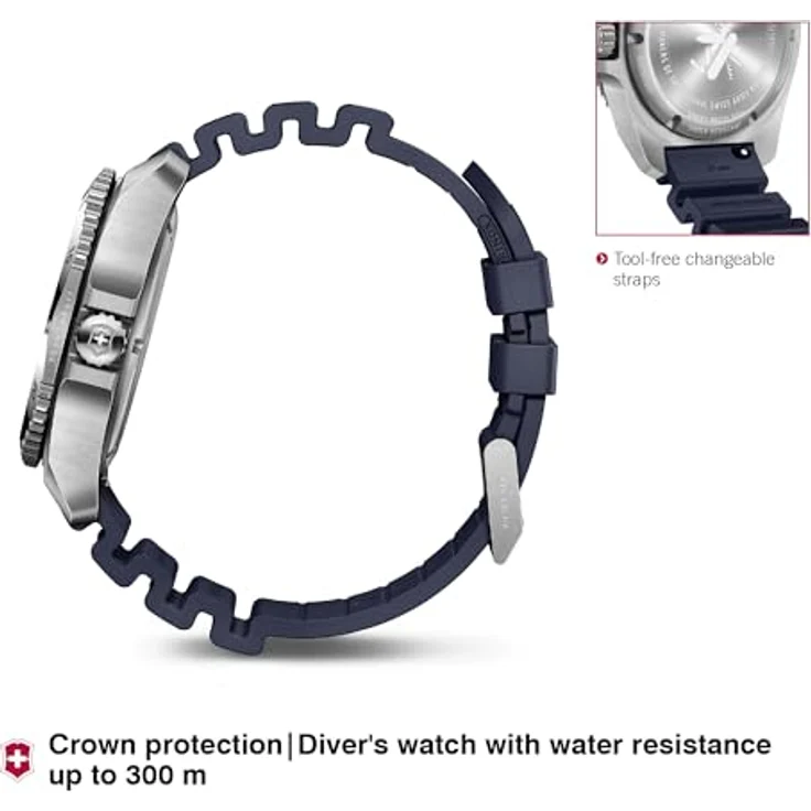 Victorinox Herren Armbanduhr Dive Pro Ø 43 mm, Swiss Made, Analog Quarz, Wasserdicht bis 300 m, Saphirglas, Kautschuk-Armband, Blau – Bild 3