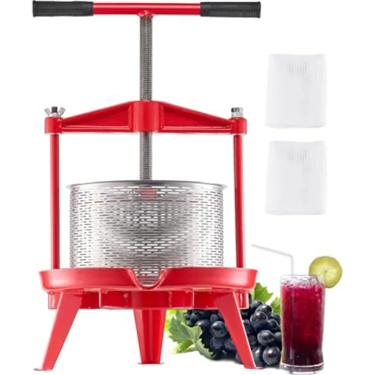 VEVOR Obstweinpresse, manuelle Apfelmühle (9 L) mit Edelstahlkorb, T-Griff und dreieckiger Struktur für effizienten Saft, leicht zu reinigen und vielseitig einsetzbar