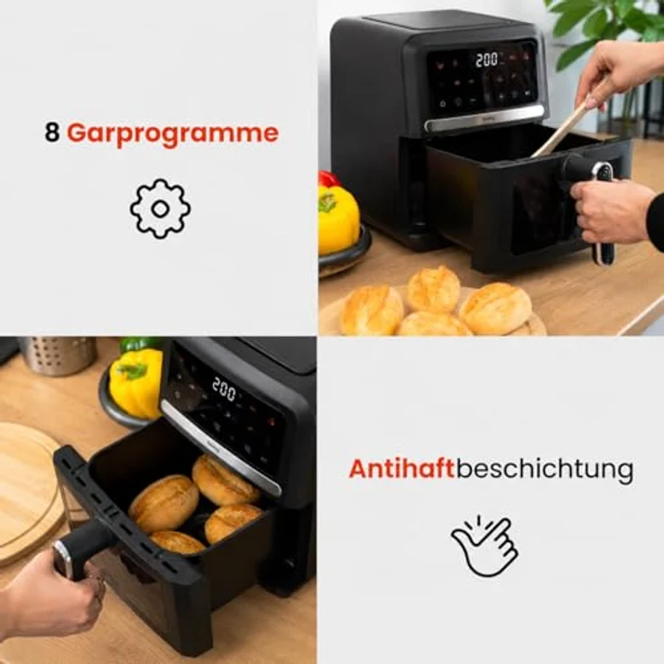 Huslog HUS1032 Heißluftfritteuse 5 l, 1500 W, Temperaturregelung, Timer, 10 automatische Programme – Bild 6