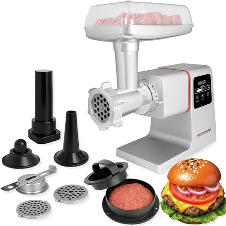 Gastroback Fleischwolf Design Fleischwolf 6-in-1 Power Pro, silberfarben, mit Burger-Presse und 2800 g/min Durchlaufmenge – Bild 1