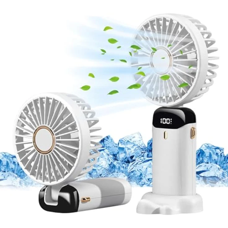 Jsdoin Handventilator, tragbarer Mini-Ventilator mit 5 Geschwindigkeitsstufen, wiederaufladbar, faltbar, USB, für Büro und Outdoor, Weiß – Bild 1