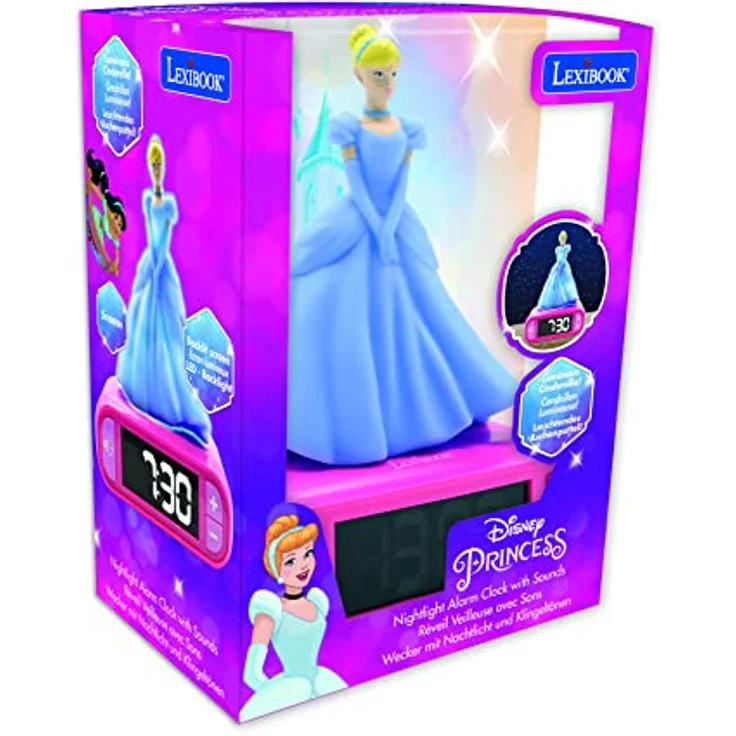 Lexibook Cinderella Digitalwecker, Wecker mit 3D Nachtlicht, Schlummerfunktion, rosa/blau – Bild 6