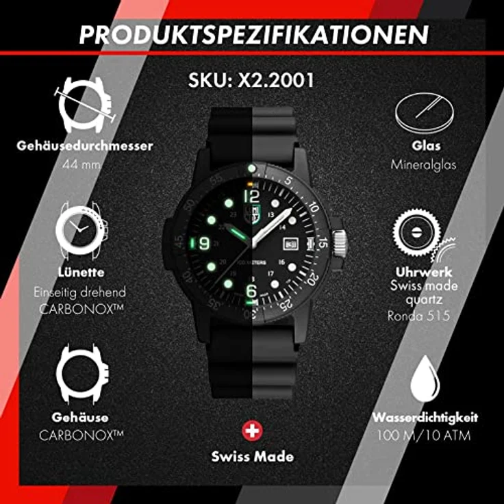 Luminox Quarzuhr Luminox X2.2001 Sea Bass Herrenuhr 44mm 10ATM, Swiss Made, Sportlich, Schwarz – Bild 9
