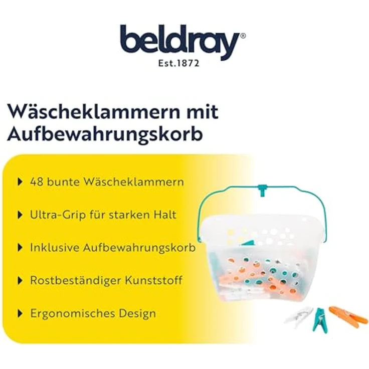 Beldray LA028297TQEU LA028297TQ Ultra-Grip Wäscheklammern im Korb, 48er-Pack, Plastik, Türkis, Einheitsgröße – Bild 3