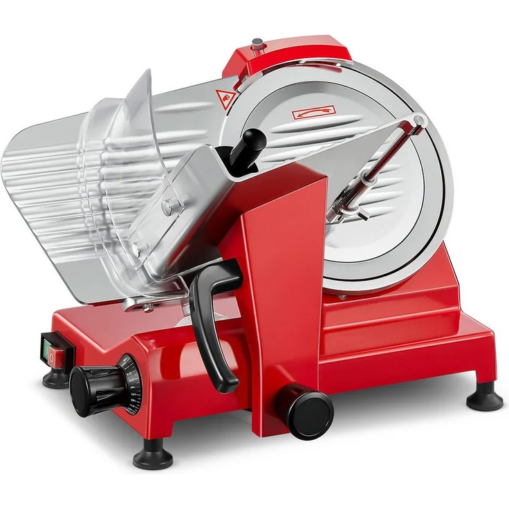 FOHERE Allesschneider Wurstschneider 300 W, 0–12 mm Schnittstärke, Aluminium-Edelstahl, rot